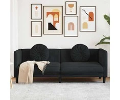 Trivietė sofa su pagalvėlėmis, juodos spalvos, aksomas