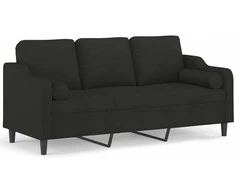 Trivietė sofa su pagalvėlėmis, juodos spalvos, 180cm, audinys