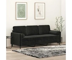 Trivietė sofa su pagalvėlėmis, juodos spalvos, 180cm, aksomas