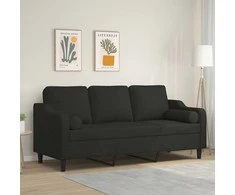 Trivietė sofa su pagalvėlėmis, juodos spalvos, 180cm, audinys