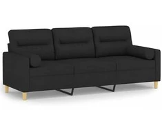 Trivietė sofa su pagalvėlėmis, juodos spalvos, 180cm, audinys