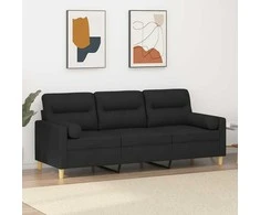 Trivietė sofa su pagalvėlėmis, juodos spalvos, 180cm, audinys
