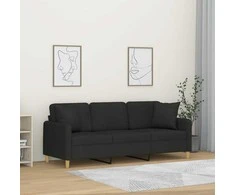 Trivietė sofa su pagalvėlėmis, juodos spalvos, 180cm, audinys