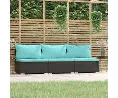 Lauko baldų komplektas Trivietė sofa su pagalvėlėmis, juodos spalvos, poliratanas