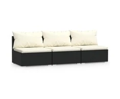 Lauko baldų komplektas Trivietė sofa su pagalvėlėmis, juodos spalvos, poliratanas