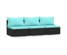 Lauko baldų komplektas Trivietė sofa su pagalvėlėmis, juodos spalvos, poliratanas