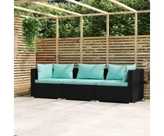 Lauko baldų komplektas Trivietė sofa su pagalvėlėmis, juodos spalvos, poliratanas