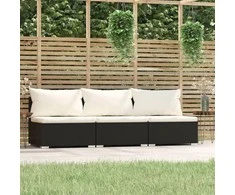 Lauko baldų komplektas Trivietė sofa su pagalvėlėmis, juodos spalvos, poliratanas