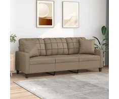 Trivietė sofa su pagalvėlėmis, kapučino, 180cm, dirbtinė oda