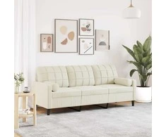 Trivietė sofa su pagalvėlėmis, kreminės spalvos, 180cm, aksomas