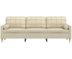 Trivietė sofa su pagalvėlėmis, kreminės spalvos, 210cm, audinys