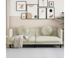 Trivietė sofa su pagalvėlėmis, kreminės spalvos, aksomas