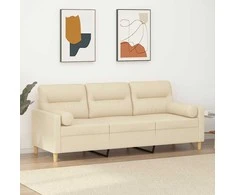 Trivietė sofa su pagalvėlėmis, kreminės spalvos, 180cm, audinys