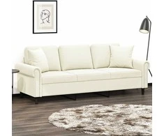 Trivietė sofa su pagalvėlėmis, kreminės spalvos, 180cm, aksomas