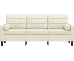 Trivietė sofa su pagalvėlėmis, kreminės spalvos, 180cm, aksomas