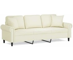 Trivietė sofa su pagalvėlėmis, kreminės spalvos, 180cm, aksomas