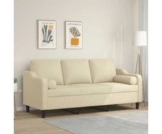 Trivietė sofa su pagalvėlėmis, kreminės spalvos, 180cm, audinys