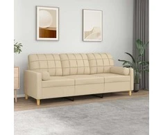 Trivietė sofa su pagalvėlėmis, kreminės spalvos, 180cm, audinys