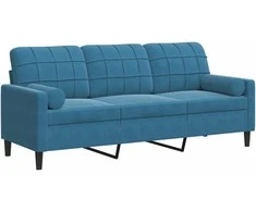 Trivietė sofa su pagalvėlėmis, mėlynos spalvos, 180cm, aksomas