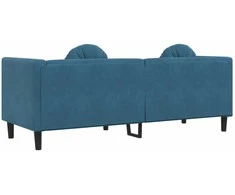 Trivietė sofa su pagalvėlėmis, mėlynos spalvos, aksomas
