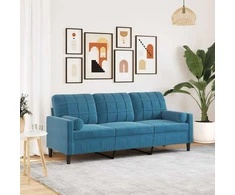 Trivietė sofa su pagalvėlėmis, mėlynos spalvos, 180cm, aksomas