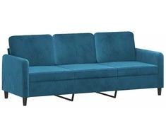 Trivietė sofa su pagalvėlėmis, mėlynos spalvos, 180cm, aksomas