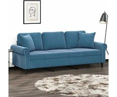 Trivietė sofa su pagalvėlėmis, mėlynos spalvos, 180cm, aksomas
