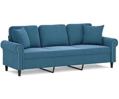 Trivietė sofa su pagalvėlėmis, mėlynos spalvos, 180cm, aksomas