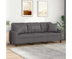 Trivietė sofa su pagalvėlėmis, pilka, 180cm, dirbtinė oda