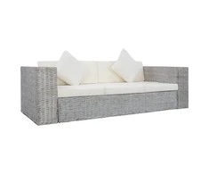 Trivietė sofa su pagalvėlėmis, pilkos spalvos, natūr. ratanas