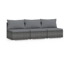 Lauko baldų komplektas Trivietė sofa su pagalvėlėmis, pilkos spalvos, poliratanas