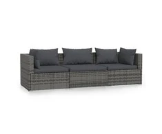 Lauko baldų komplektas Trivietė sofa su pagalvėlėmis, pilkos spalvos, poliratanas