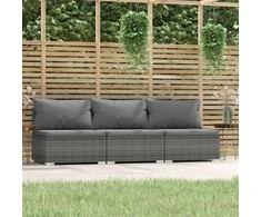 Lauko baldų komplektas Trivietė sofa su pagalvėlėmis, pilkos spalvos, poliratanas