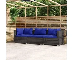 Trivietė sofa su pagalvėlėmis, pilkos spalvos, poliratanas