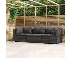 Lauko baldų komplektas Trivietė sofa su pagalvėlėmis, pilkos spalvos, poliratanas