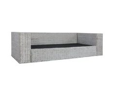 Trivietė sofa su pagalvėlėmis, pilkos spalvos, natūr. ratanas