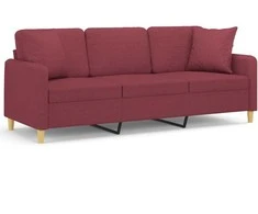 Trivietė sofa su pagalvėlėmis, raudonojo vyno, 180cm, audinys