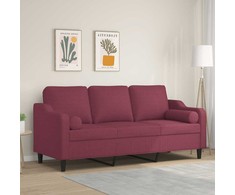 Trivietė sofa su pagalvėlėmis, raudonojo vyno, 180cm, audinys