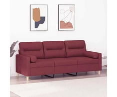 Trivietė sofa su pagalvėlėmis, raudonojo vyno, 180cm, audinys