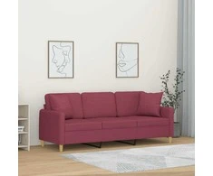 Trivietė sofa su pagalvėlėmis, raudonojo vyno, 180cm, audinys