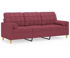 Trivietė sofa su pagalvėlėmis, raudonojo vyno, 180cm, audinys
