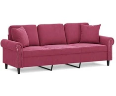 Trivietė sofa su pagalvėlėmis, raudonojo vyno, 180cm, aksomas