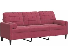 Trivietė sofa su pagalvėlėmis, raudonojo vyno, 180cm, aksomas