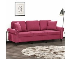 Trivietė sofa su pagalvėlėmis, raudonojo vyno, 180cm, aksomas