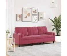 Trivietė sofa su pagalvėlėmis, raudonojo vyno, 180cm, aksomas