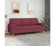 Trivietė sofa su pagalvėlėmis, raudonojo vyno, 180cm, audinys