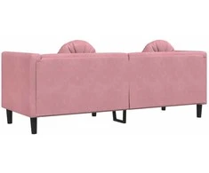 Trivietė sofa su pagalvėlėmis, rožinės spalvos, aksomas