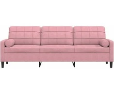 Trivietė sofa su pagalvėlėmis, rožinės spalvos, 210cm, aksomas
