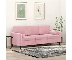 Trivietė sofa su pagalvėlėmis, rožinės spalvos, 180cm, aksomas