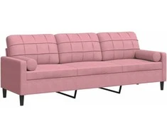 Trivietė sofa su pagalvėlėmis, rožinės spalvos, 210cm, aksomas